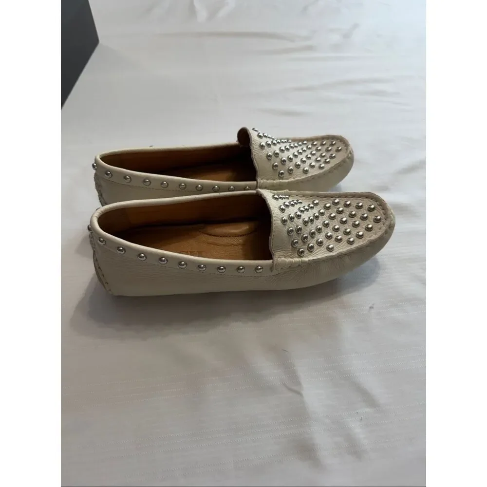 Coach Arlene Studded Pebble Leather Chalk Loafers Size 6.5 6 1/2 B New